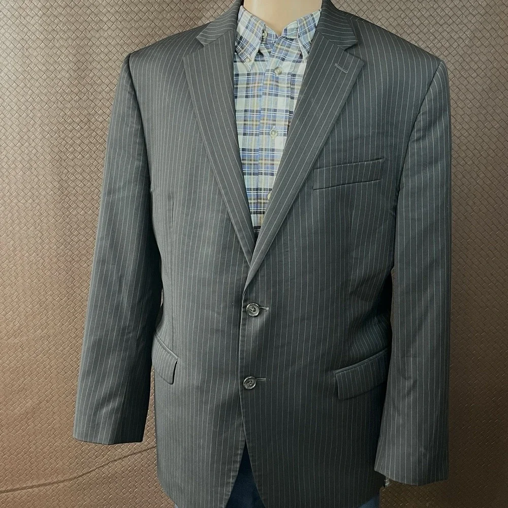 RALPH LAUREN Blazer Black w/ Gray Pinstripes 2-Button Wool Suit Jacket Men's 42R